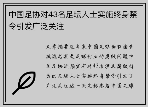 中国足协对43名足坛人士实施终身禁令引发广泛关注